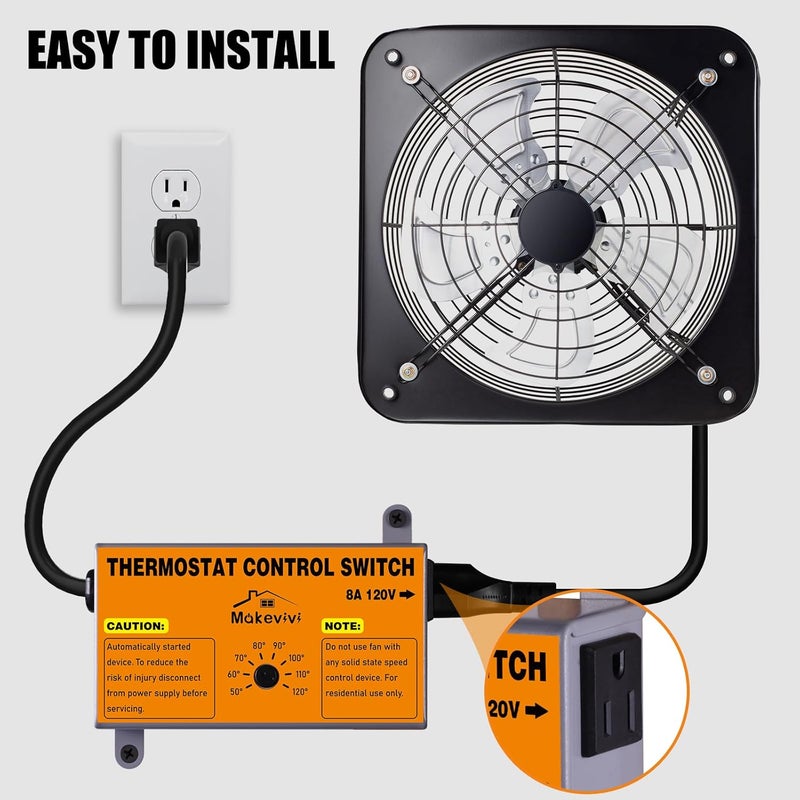 Makevivi Attic Fan Thermostat-Control, Adjustable Thermostat with Overload Protector, Temperature Controlled Attic Fan, with Socket Easy to Install, Exhaust Fan Temperature Controller for Workshop, Greenhouse - Image 2